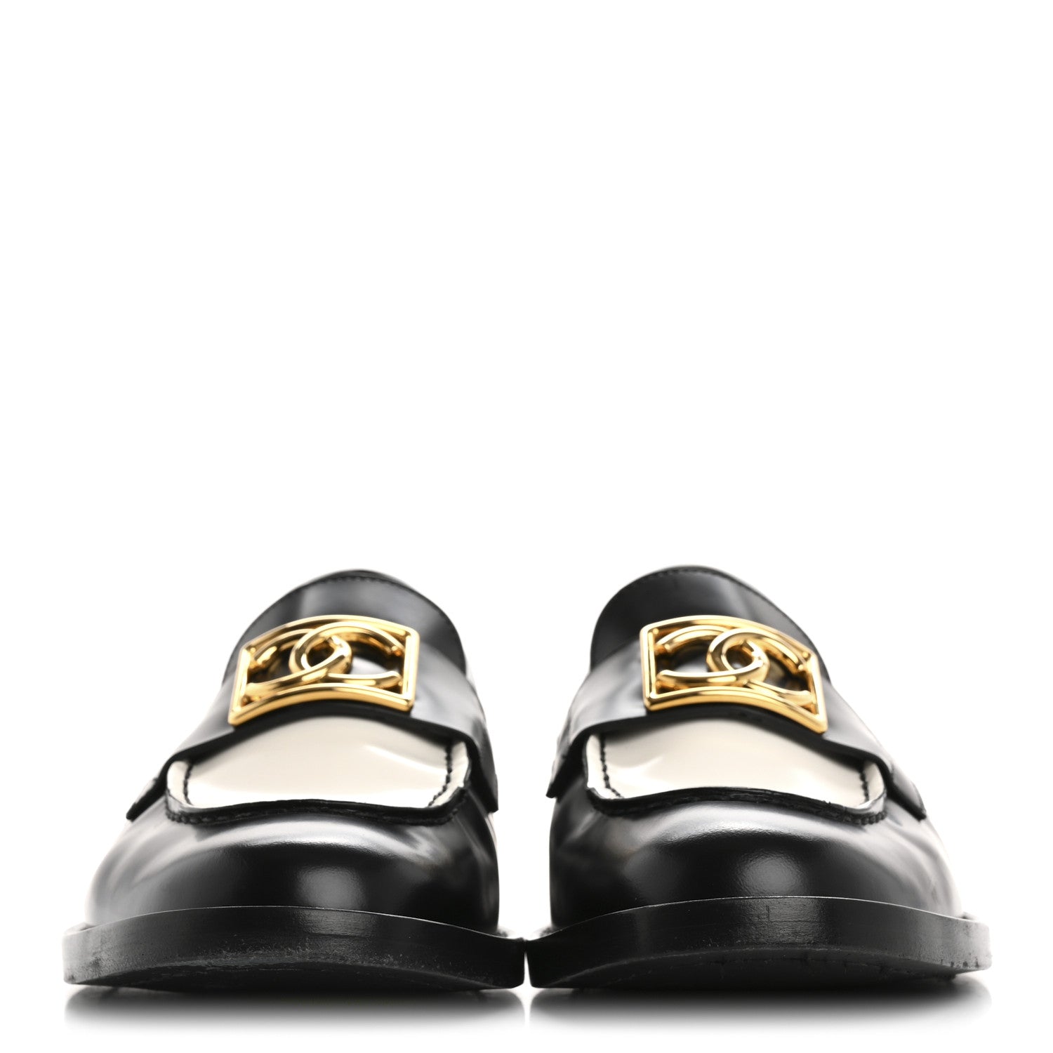 Chanel Shiny Calfskin CC Loafers Black White 39.5 Black White 3 of 9