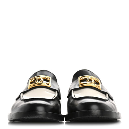 Chanel Shiny Calfskin CC Loafers Black White 39.5 Black White 3 of 9