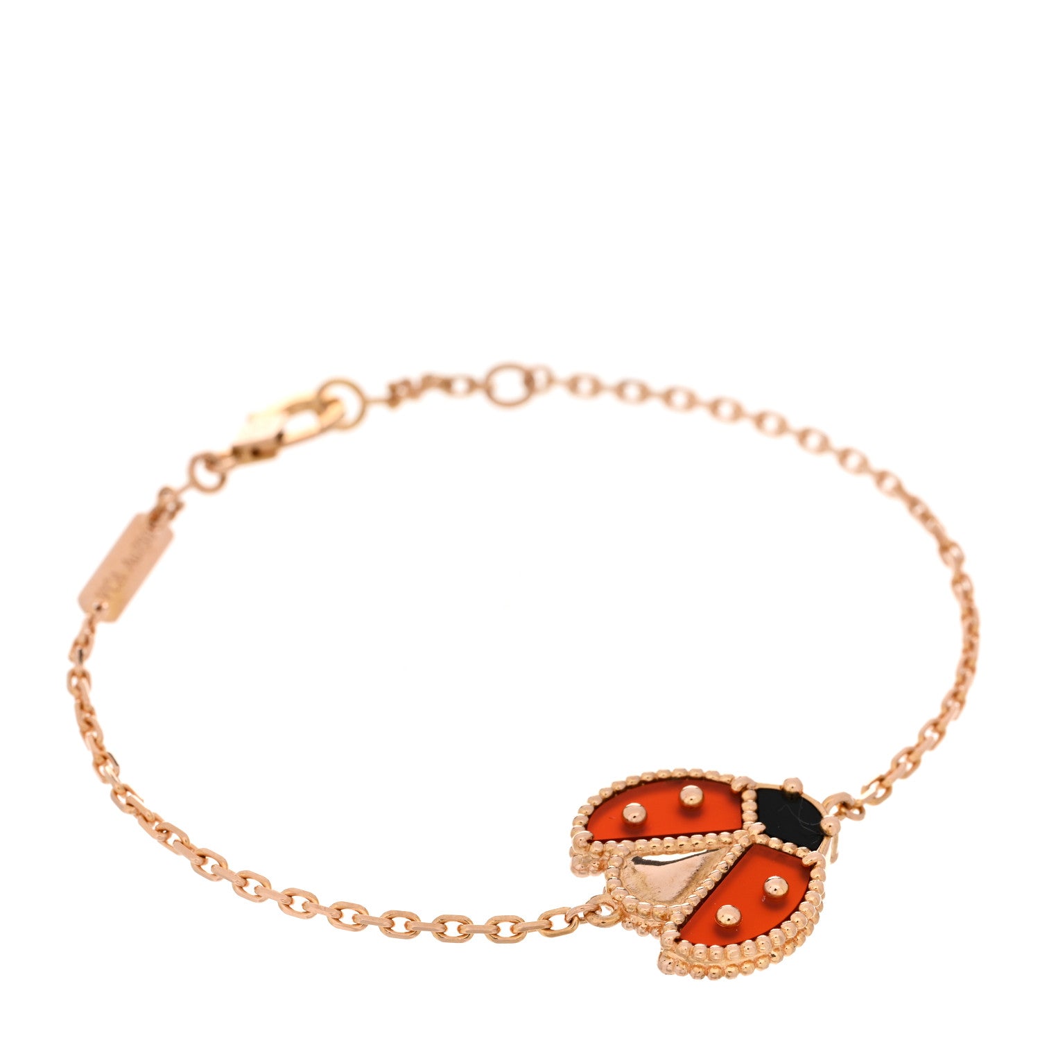 Van Cleef & Arpels 18K Rose Gold Carnelian Onyx Lucky Spring Open Wing Lady Bug Bracelet 1 of 5