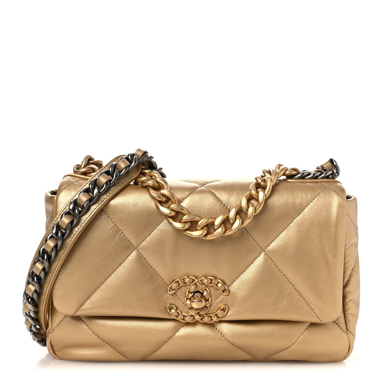 Chanel Metallic Goatskin Quilted Medium Chanel 19 Flap Gold 1 of 12