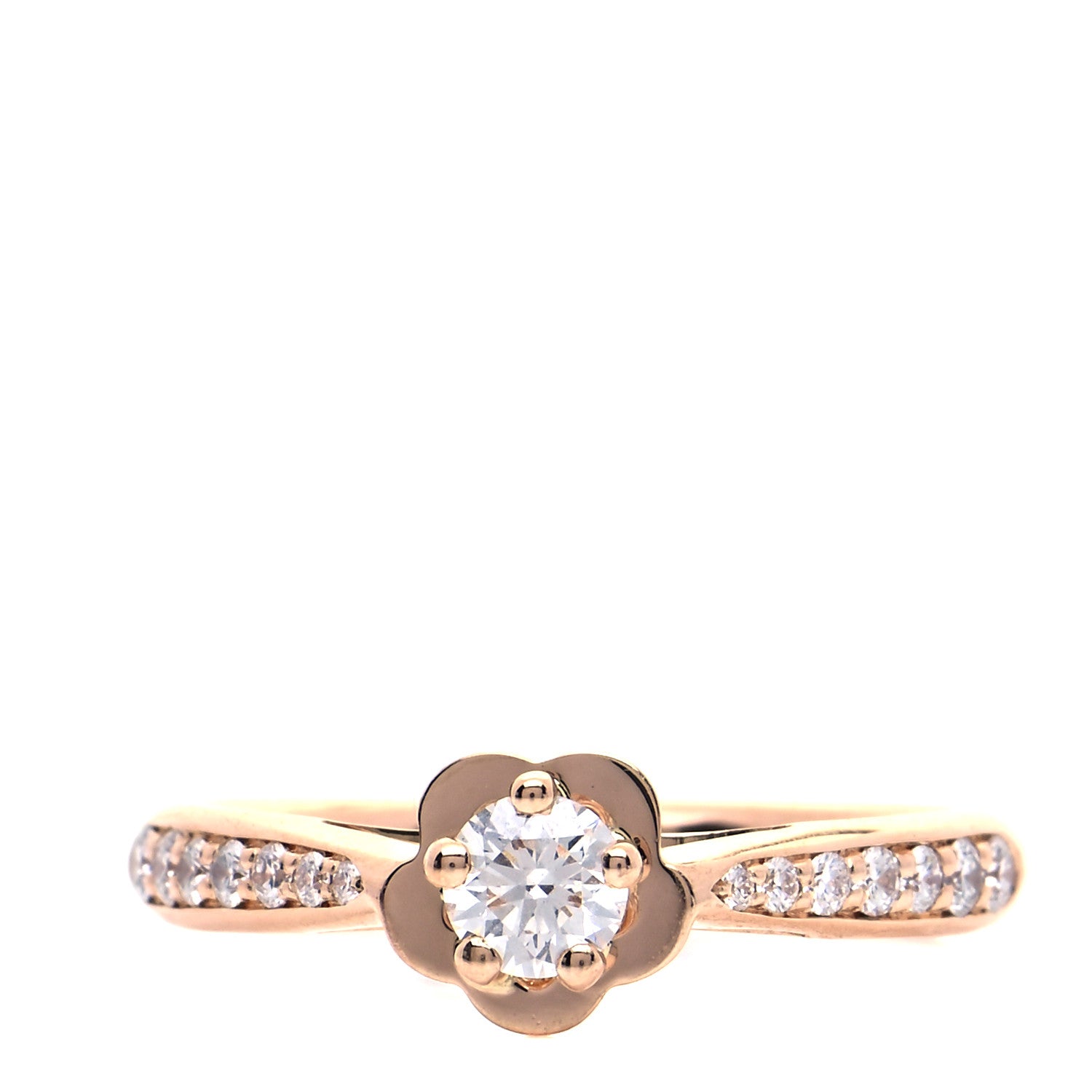 Chanel 18K Beige Gold Diamond .23ct Camelia Solitaire Ring 50 5.25 1 of 6