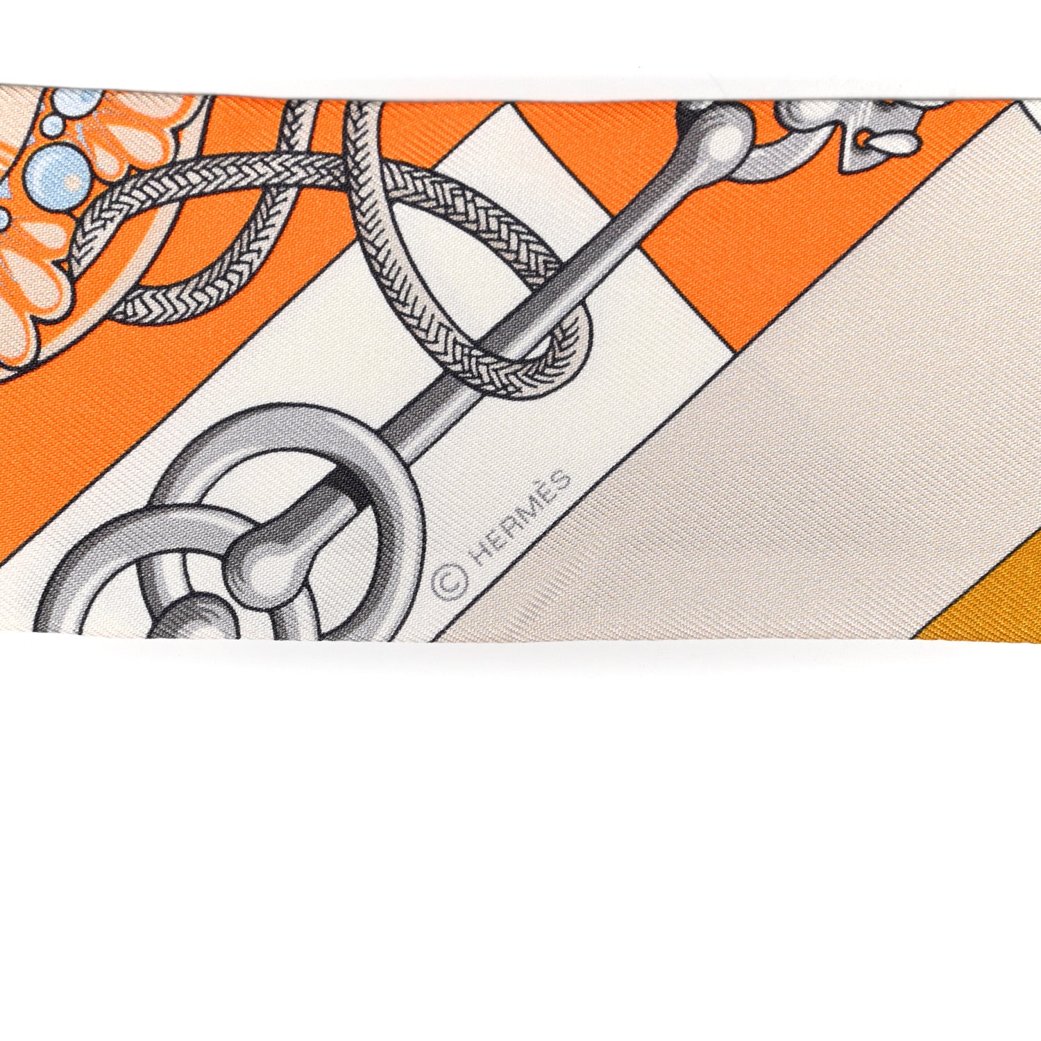 Hermes Silk Cliquetis Twilly Orange White Gold 3 of 4