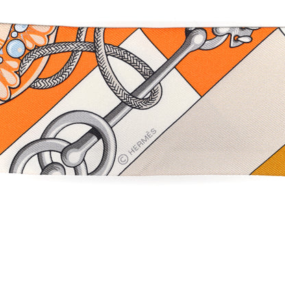 Hermes Silk Cliquetis Twilly Orange White Gold 3 of 4