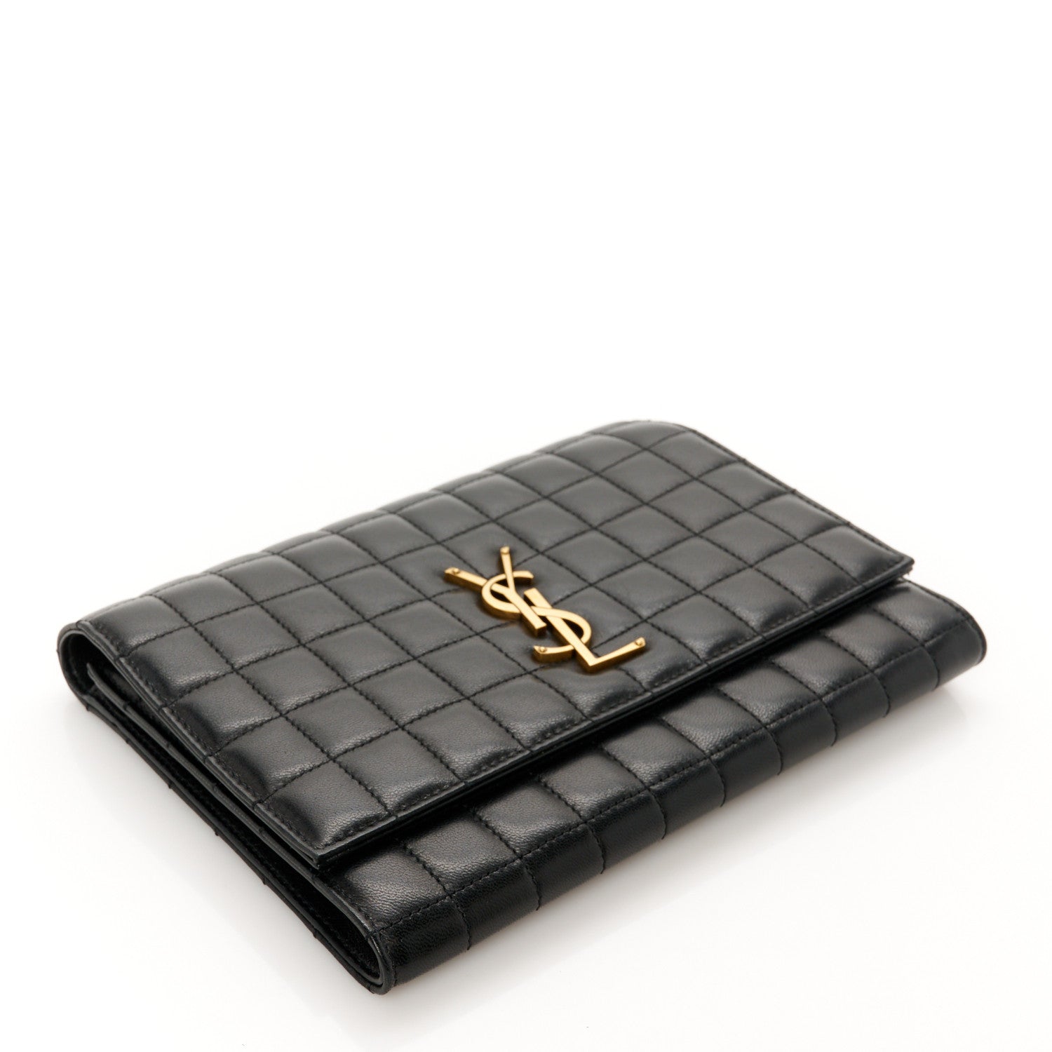 Saint Laurent Lambskin Carre Quilted Cassandre Pouch Clutch Black 4 of 9