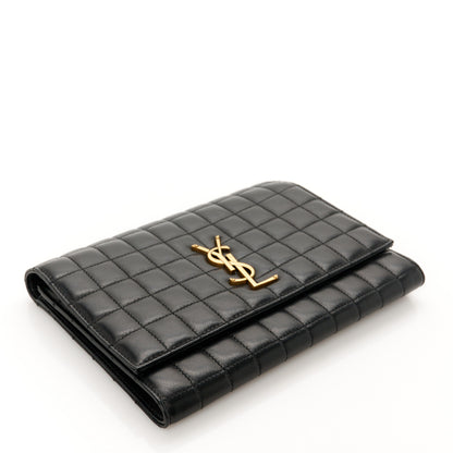Saint Laurent Lambskin Carre Quilted Cassandre Pouch Clutch Black 4 of 9