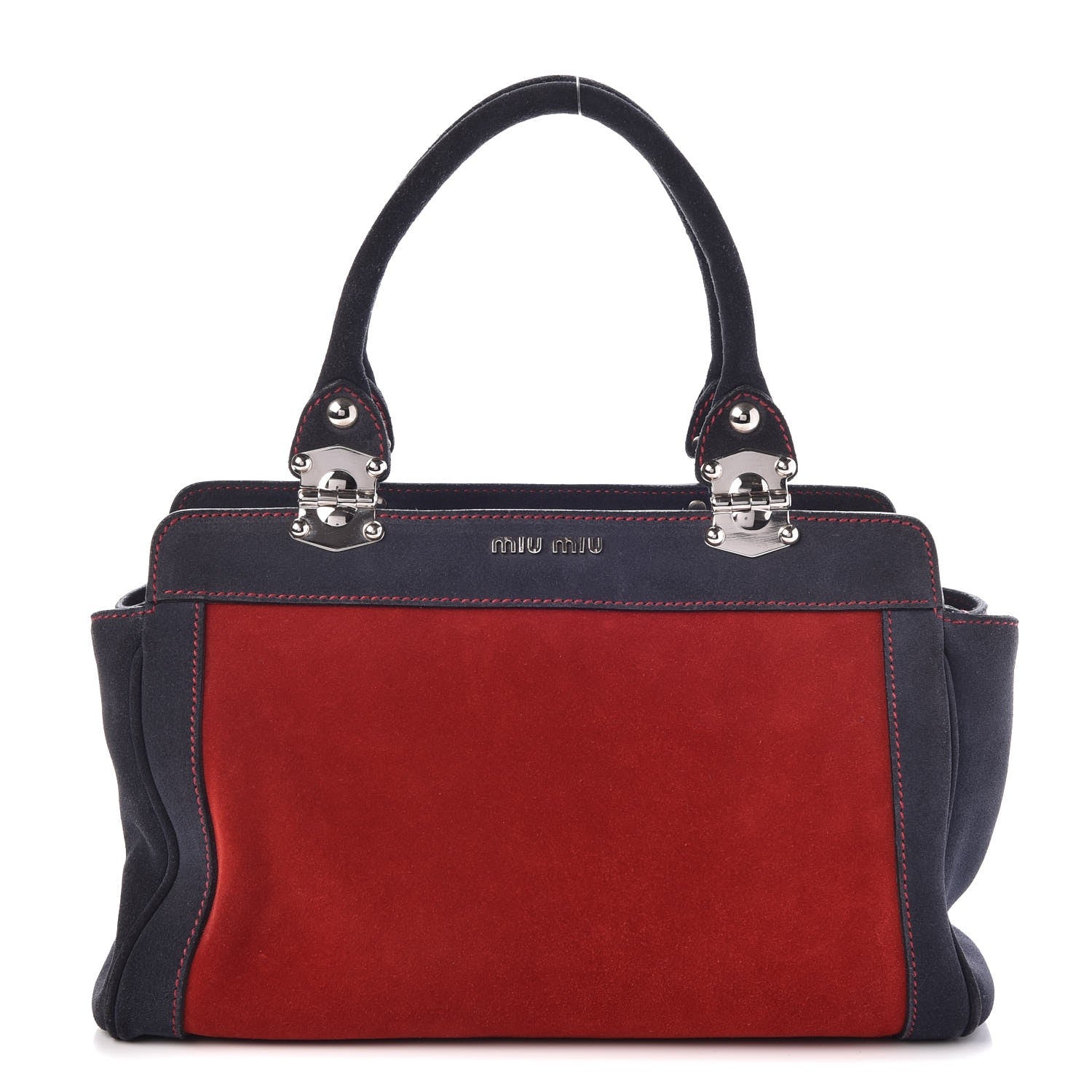 Miu Miu Suede Tote Red Blue 1 of 7