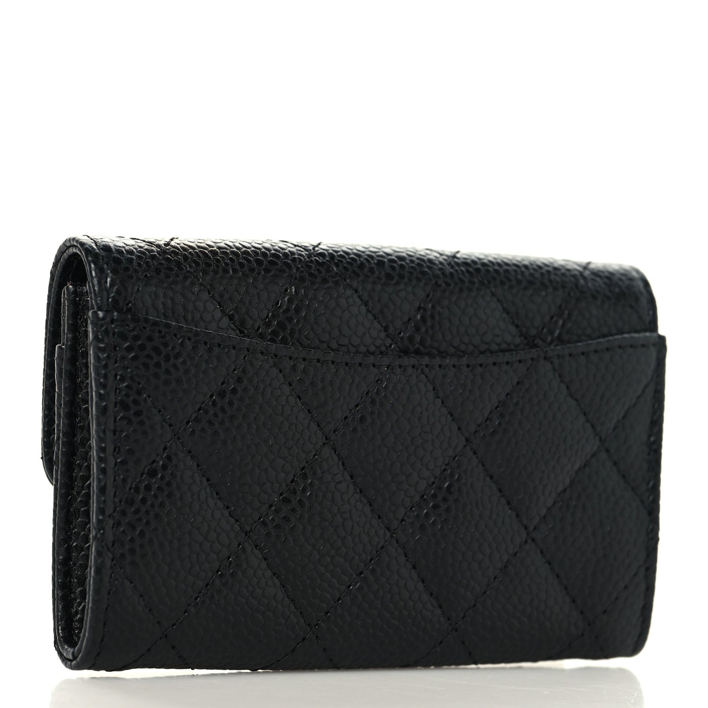 Caviar Quilted Flap Card Holder Wallet Black