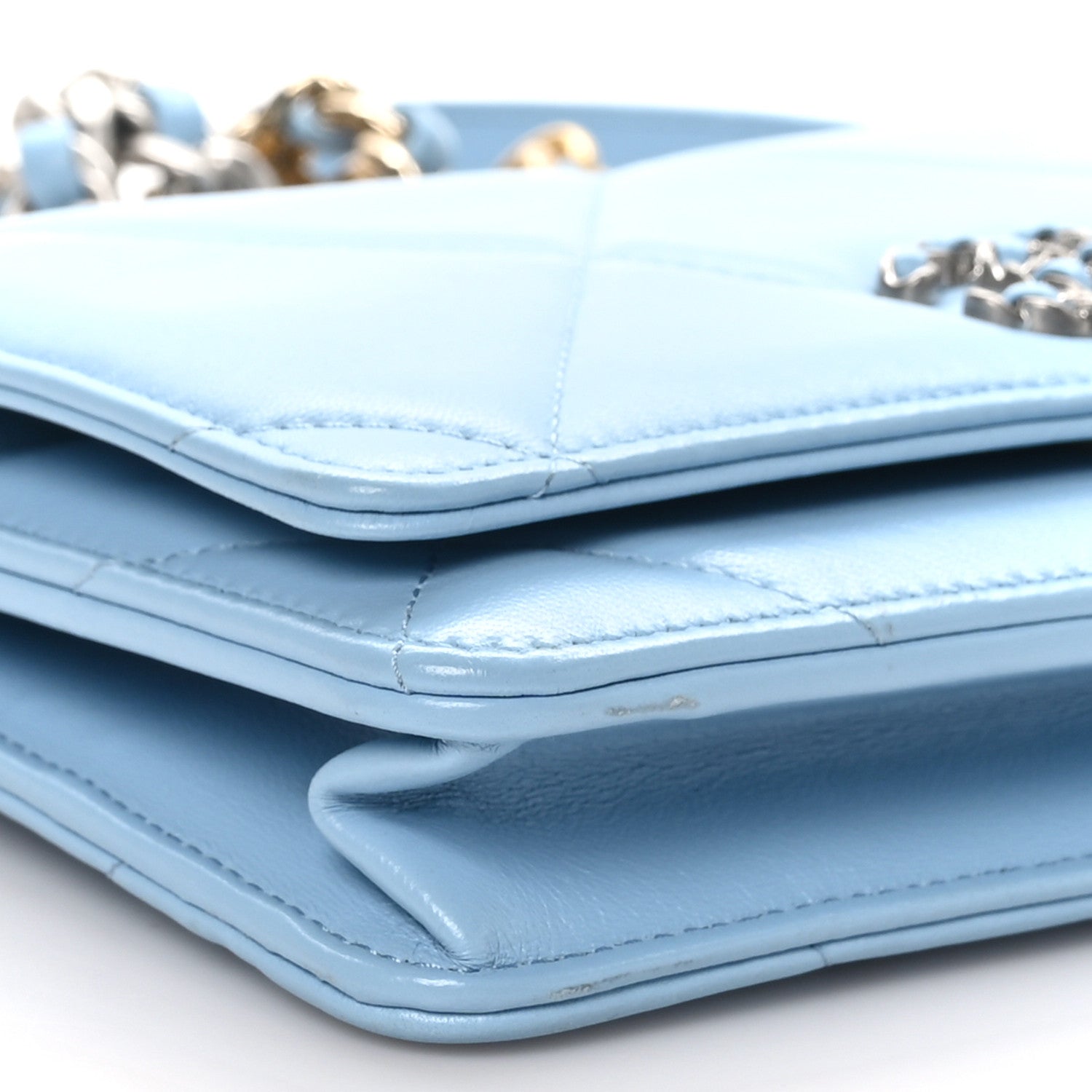Chanel Lambskin Quilted Chanel 19 Wallet On Chain WOC Light Blue 10 of 12