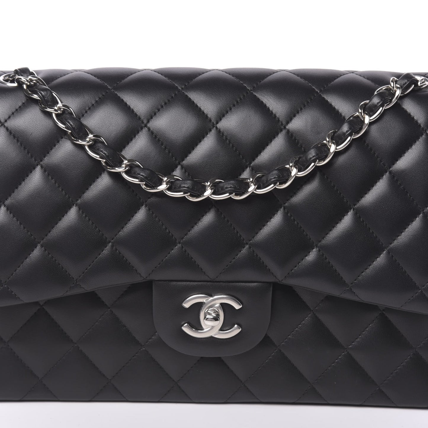 Lambskin Quilted Jumbo Double Flap Black