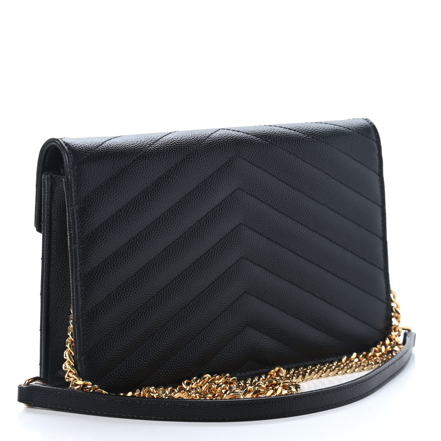 Saint Laurent Grain De Poudre Matelasse Chevron Monogram Envelope Chain Wallet Black 2 of 4