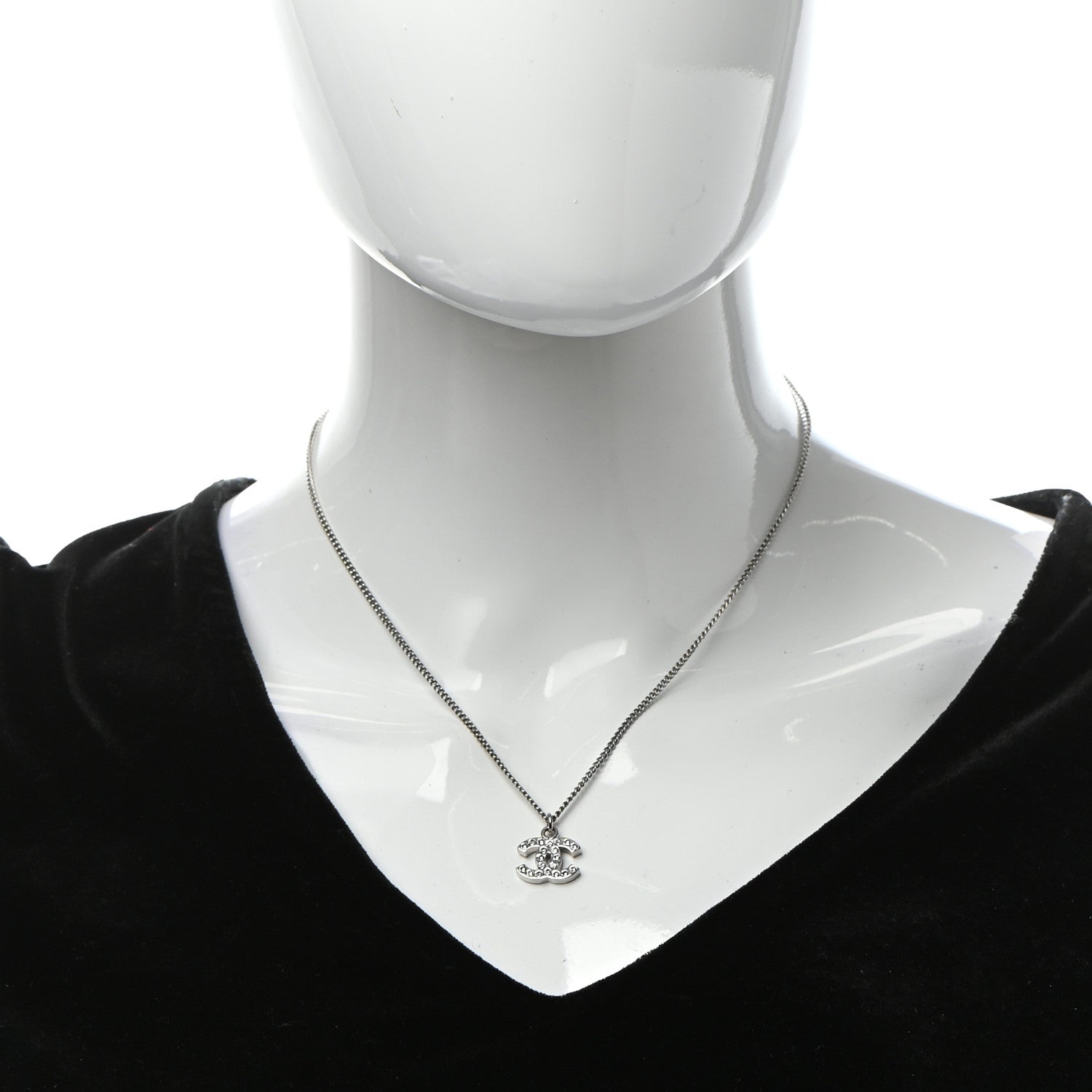 Chanel Crystal Timeless CC Necklace Silver 2 of 5