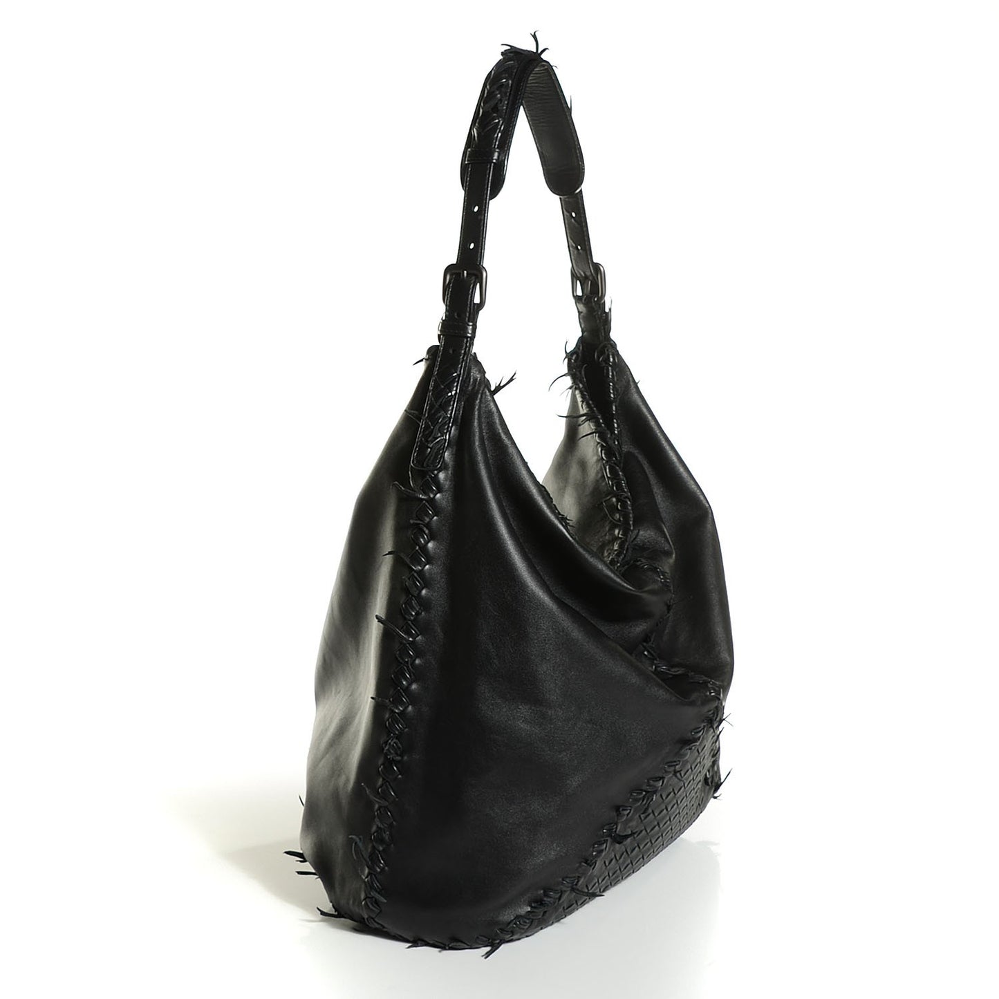 Nappa Intrecciato Large Fringe Shoulder Bag Nero Black