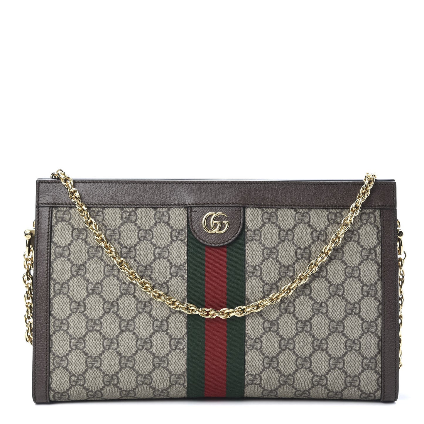 GG Supreme Monogram Web Medium Ophidia Chain Shoulder Bag Brown