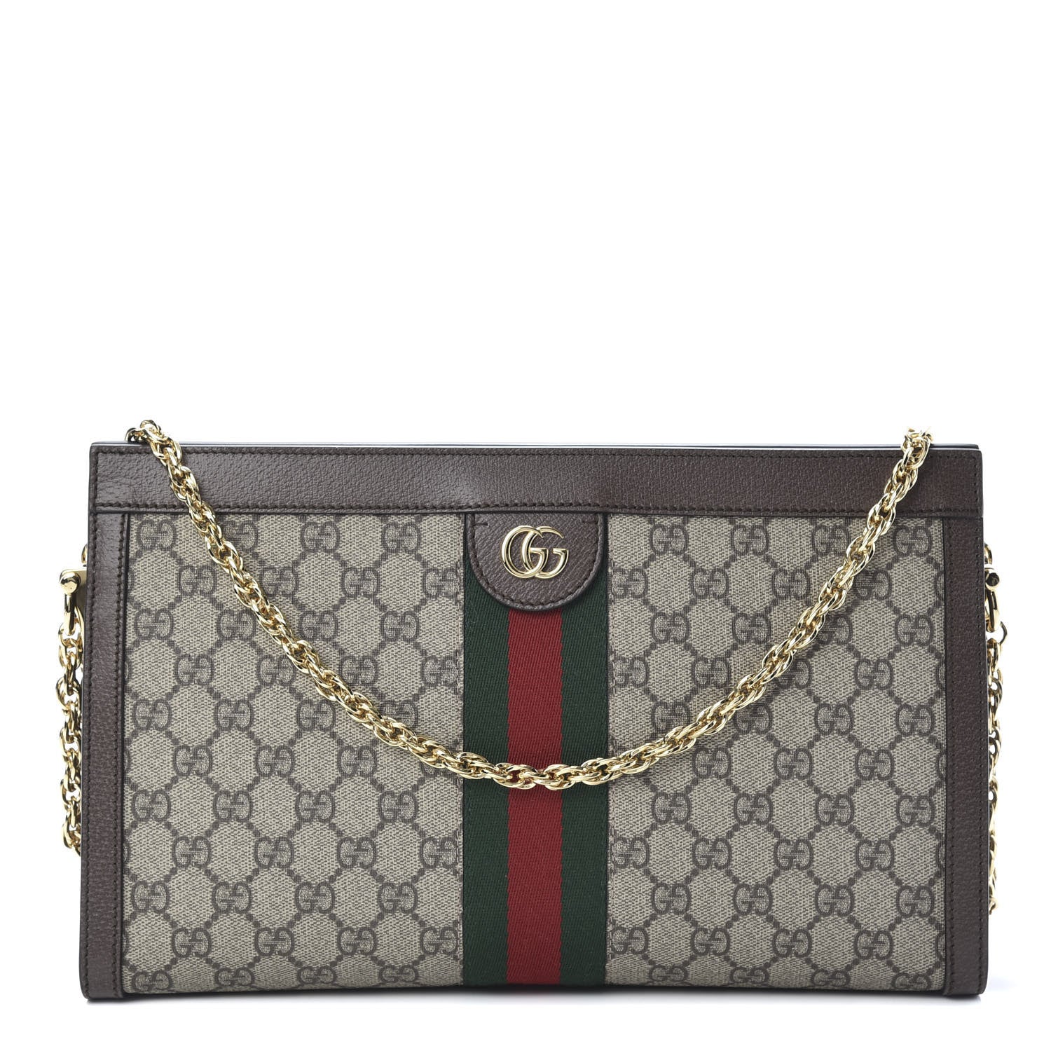 Gucci GG Supreme Monogram Web Medium Ophidia Chain Shoulder Bag Brown 1 of 10