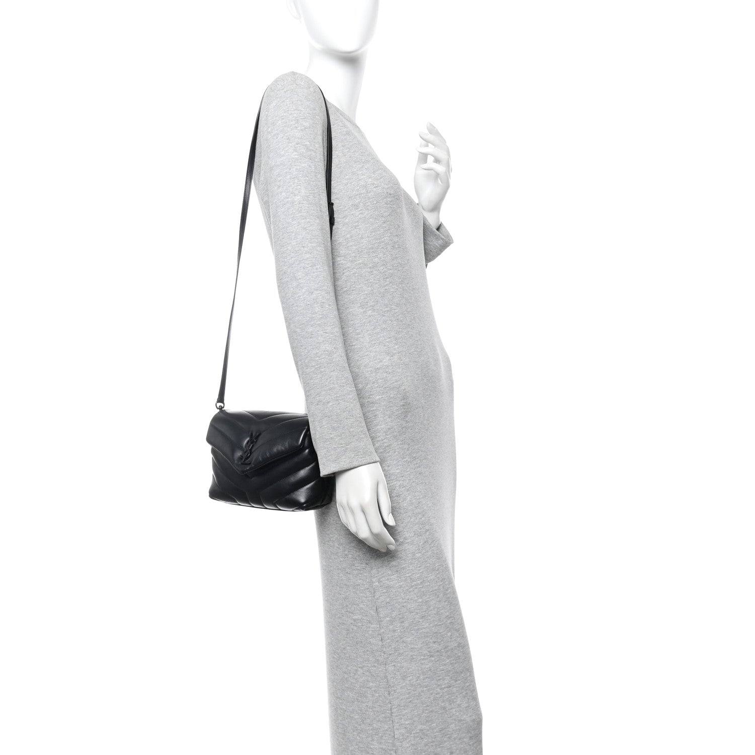 Saint Laurent Calfskin Y Quilted Monogram Monochrome Toy Loulou Crossbody Bag Black 2 of 10
