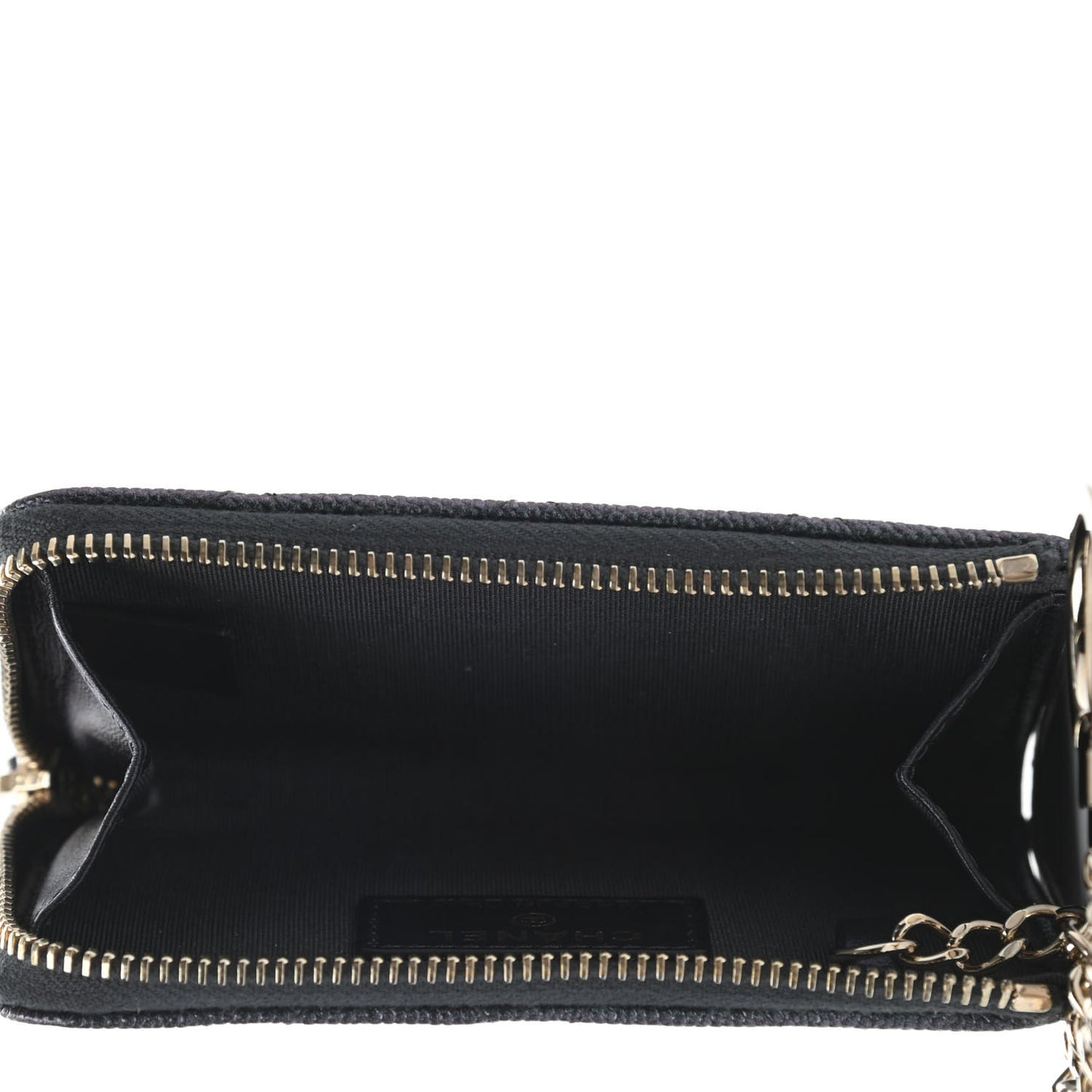 Iridescent Caviar Quilted Zipped Key Holder Case Black