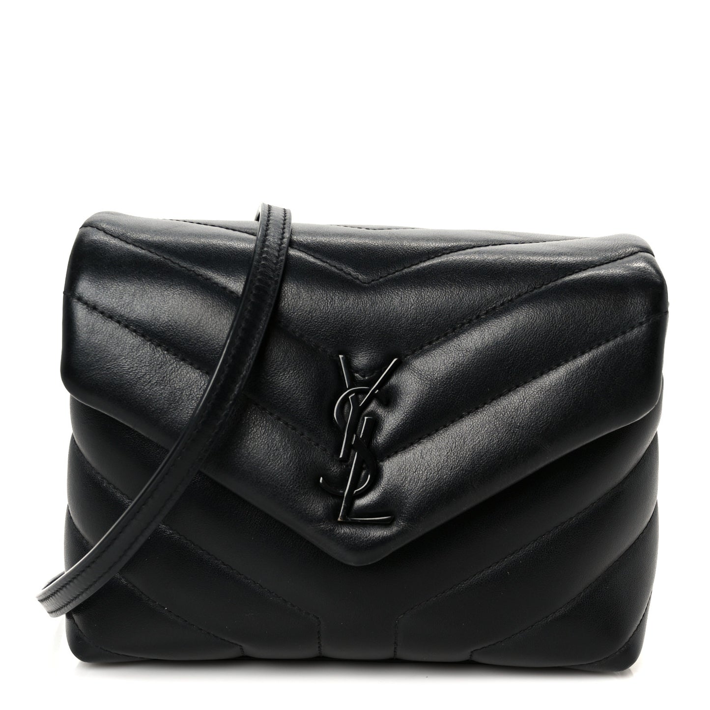 Calfskin Y Quilted Monogram Monochrome Toy Loulou Crossbody Bag Black