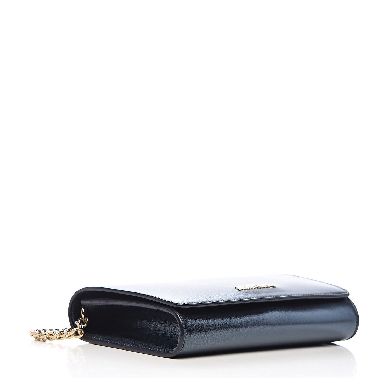 Metallic Calfskin Chain Wallet Blue