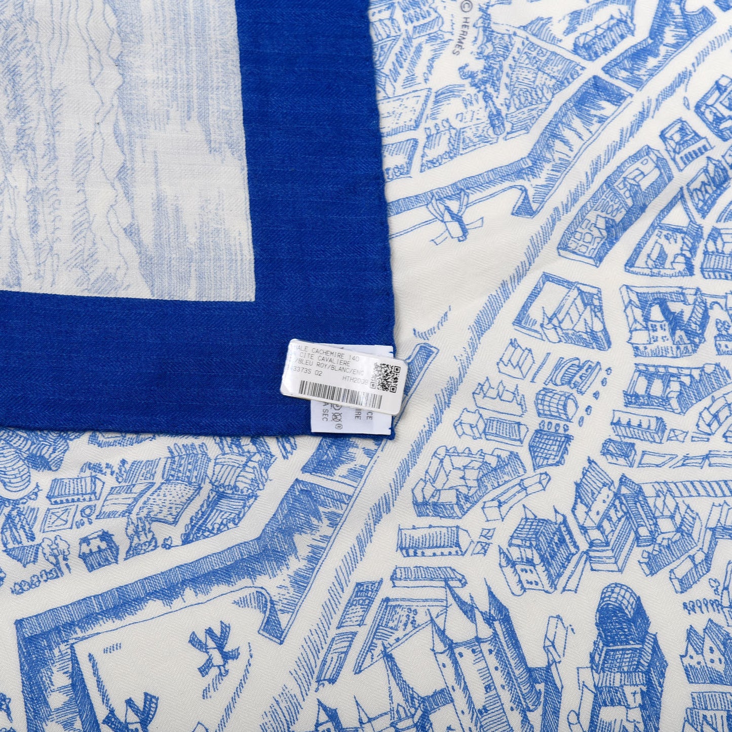 Cashmere Silk La Cite Cavaliere Shawl 140 Bleu Roy White Encre
