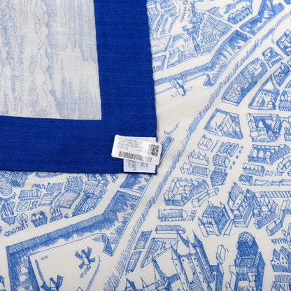 Hermes Cashmere Silk La Cite Cavaliere Shawl 140 Bleu Roy White Encre 2 of 5