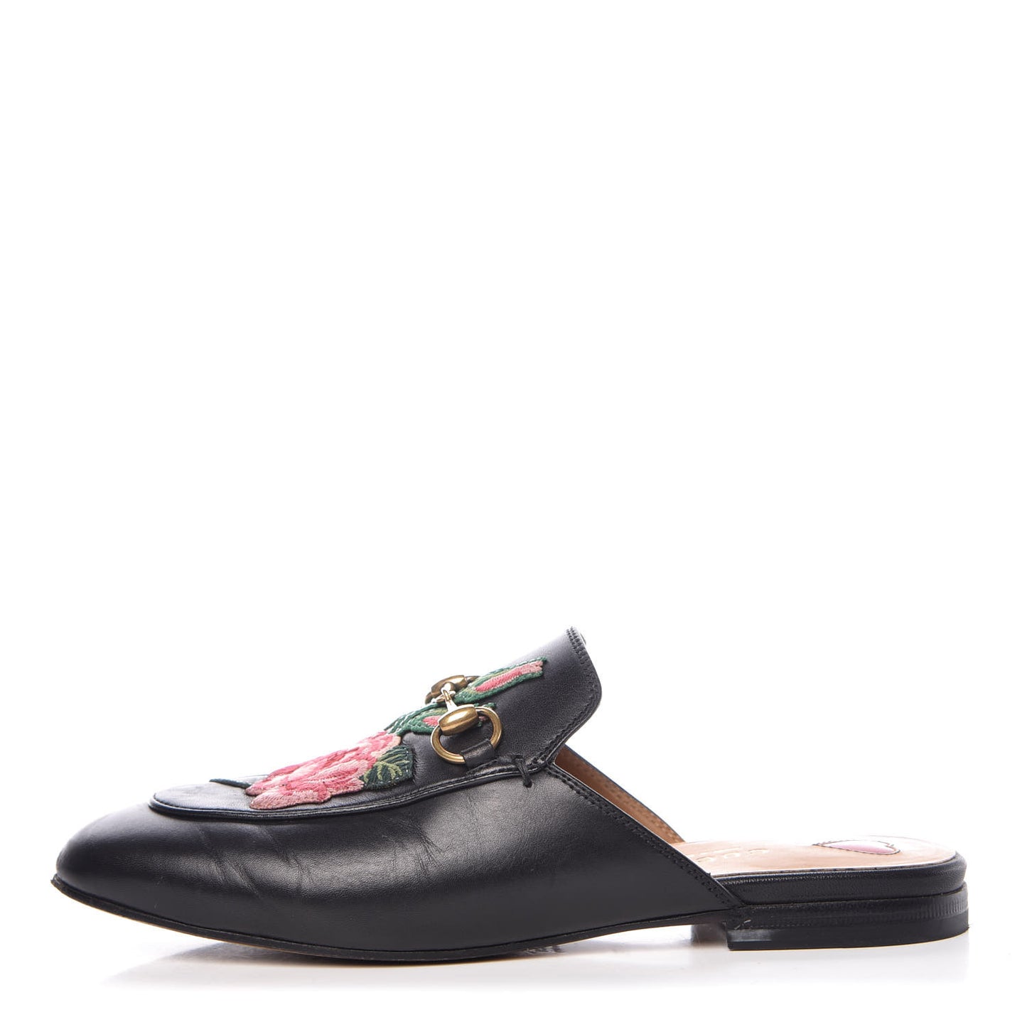 Calfskin Flower Embroidered Princetown Slippers 36 Black