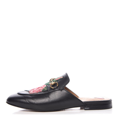 Gucci Calfskin Flower Embroidered Princetown Slippers 36 Black 1 of 18