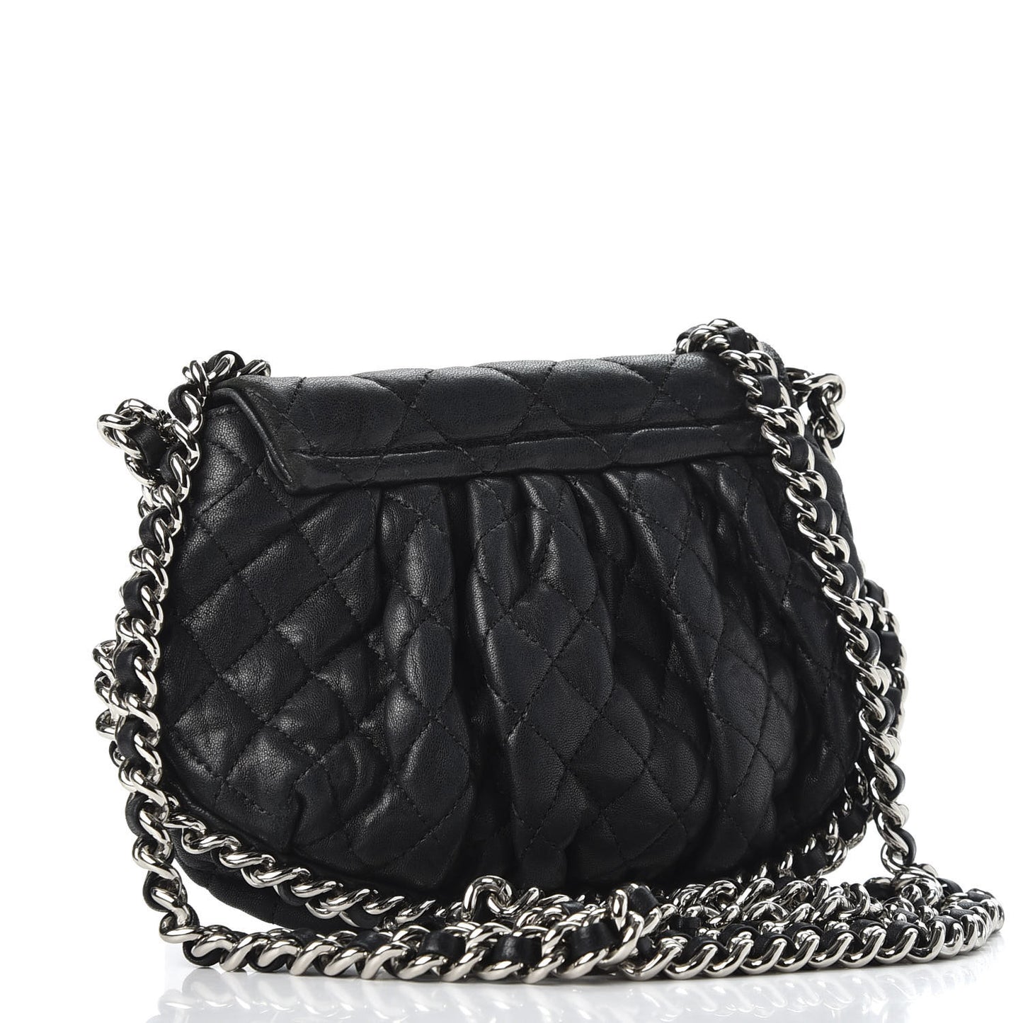 Washed Lambskin Quilted Mini Chain Around Flap Black