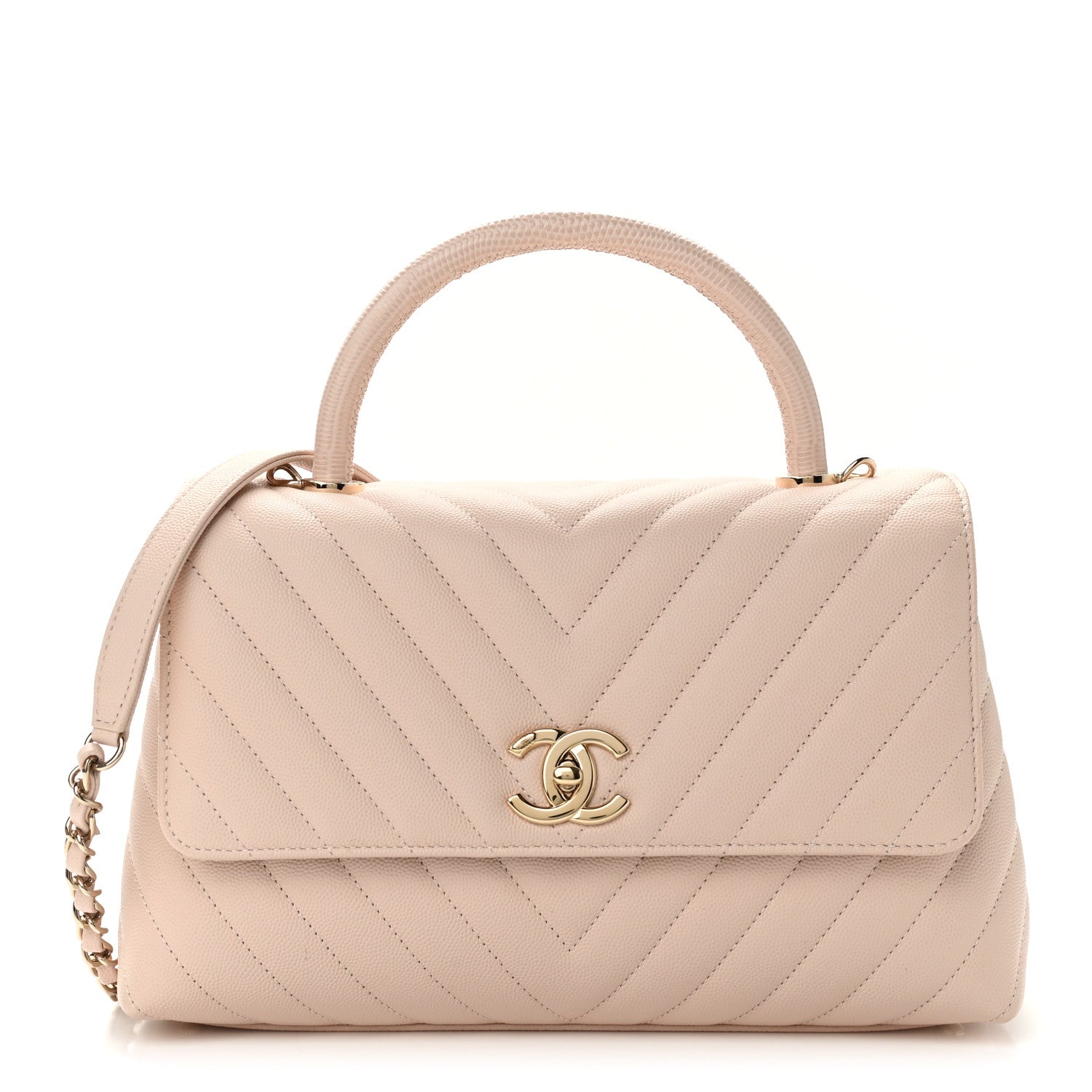 Chanel Caviar Lizard Embossed Chevron Quilted Small Coco Handle Flap Beige 1 of 11
