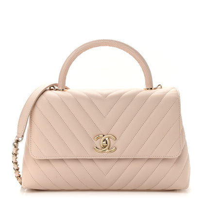 Chanel Caviar Lizard Embossed Chevron Quilted Small Coco Handle Flap Beige 1 of 11