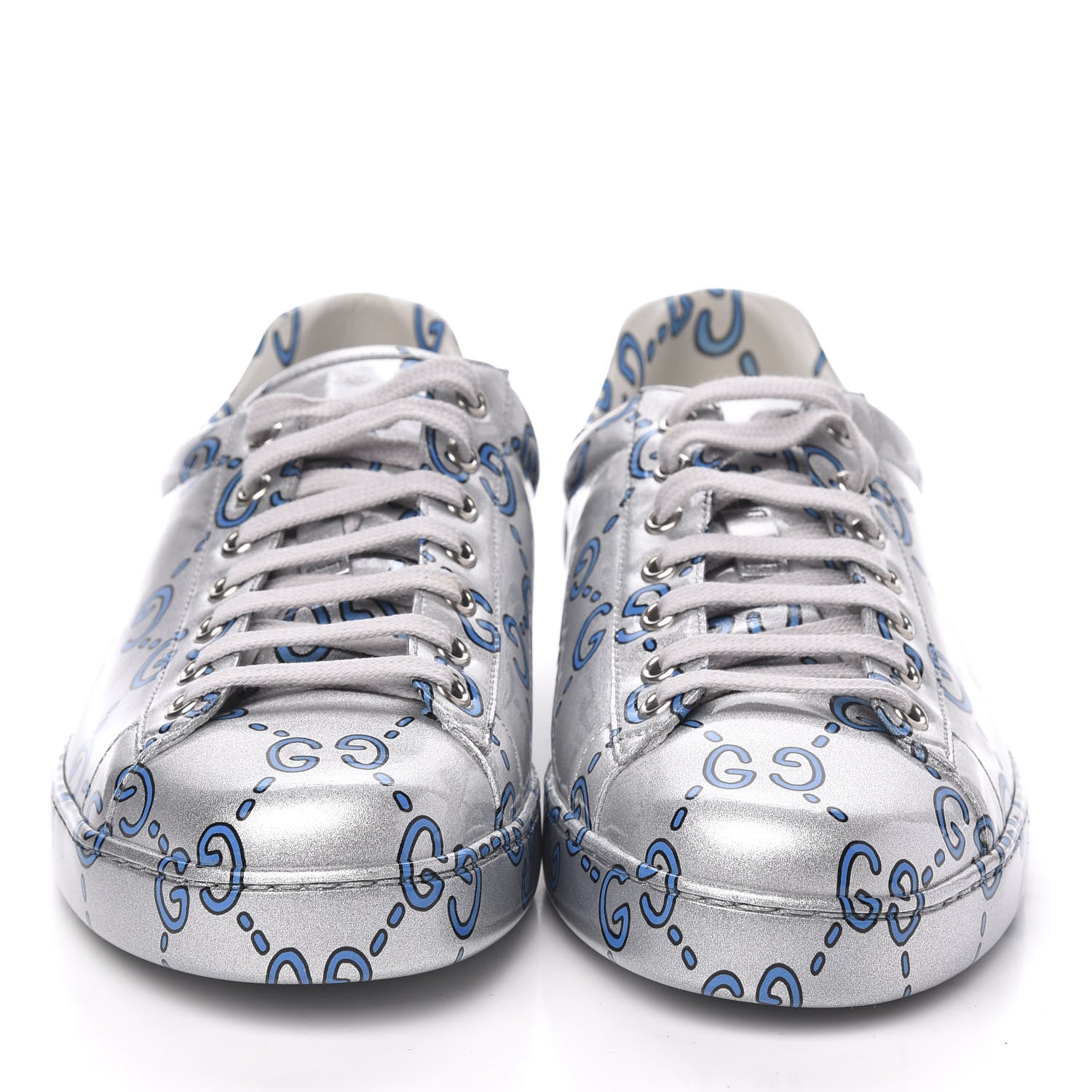 Gucci Miro Rubber Wax GucciGhost Print Mens New Ace Sneakers 9 Silver 2 of 9