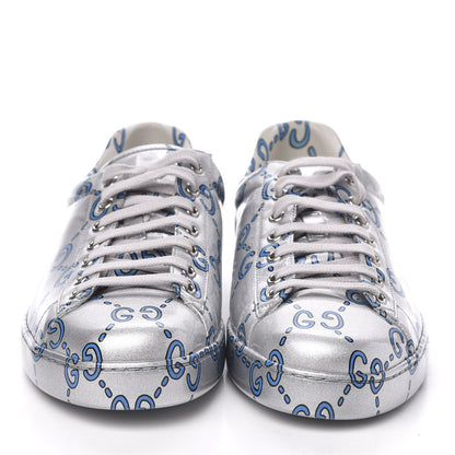 Gucci Miro Rubber Wax GucciGhost Print Mens New Ace Sneakers 9 Silver 2 of 9
