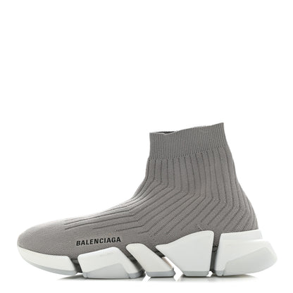 Balenciaga Ribbed Knit Womens Speed 2.0 Transparent Sole Sneakers 41 Baltic Grey White 1 of 8