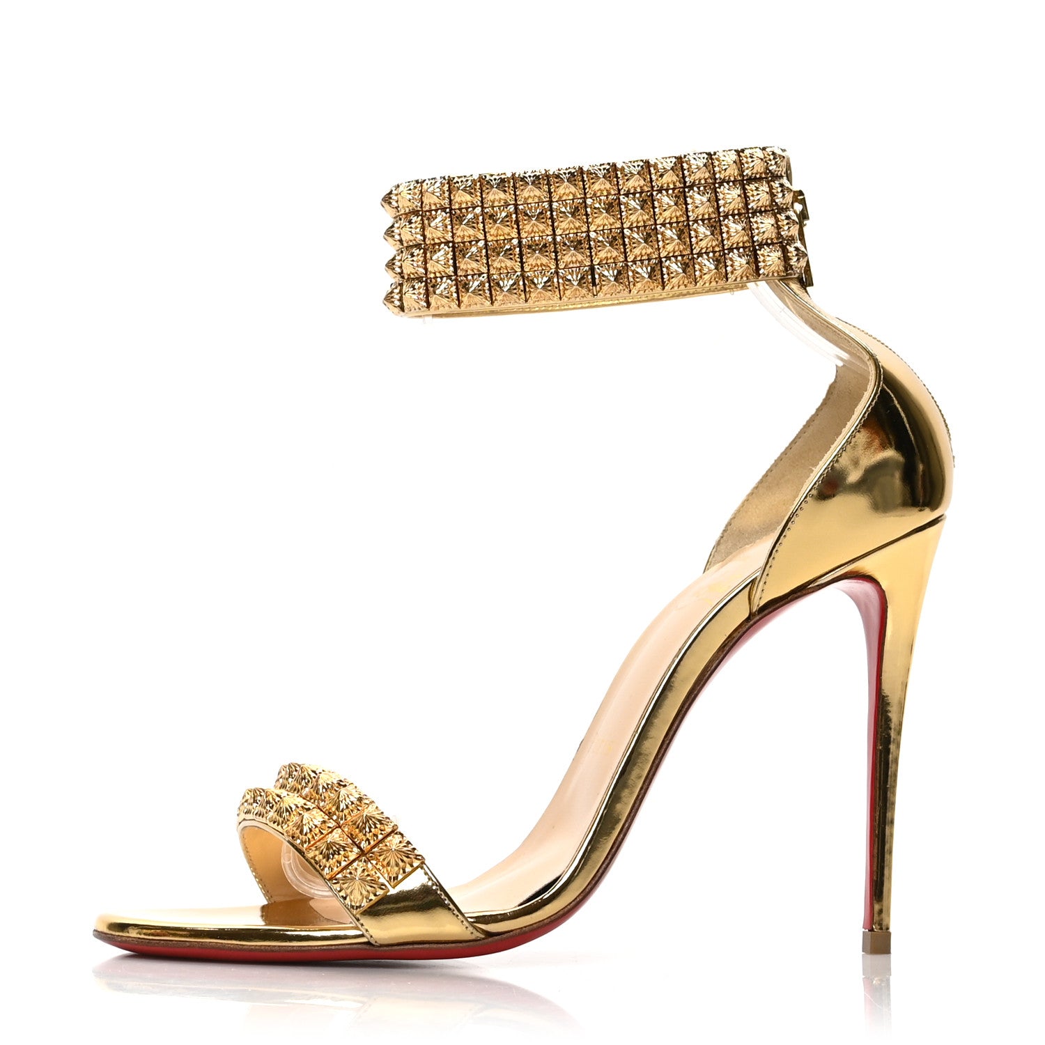 Christian Louboutin Specchio Priyadora 100 Studded Sandals 38 Version Gold 1 of 8