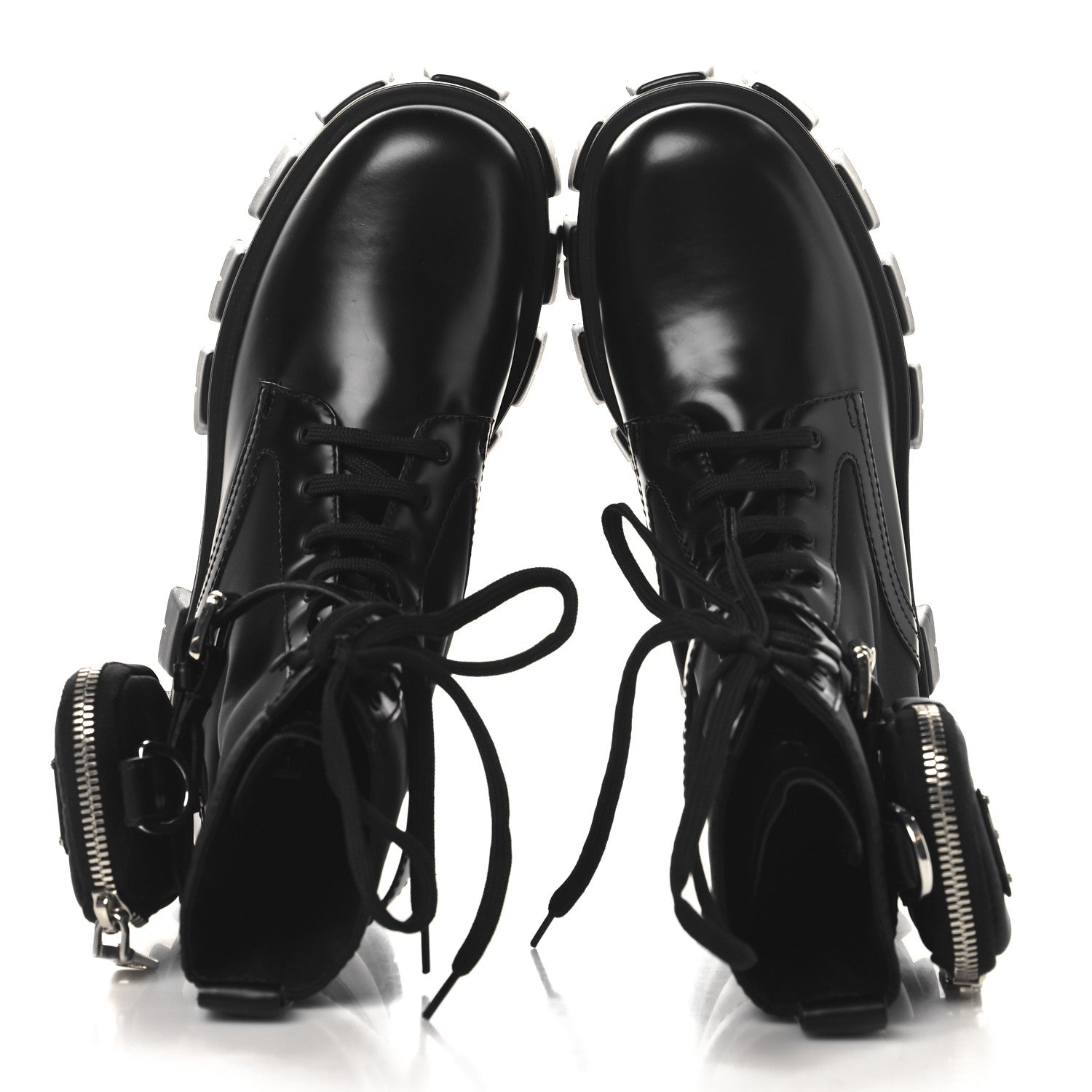 Prada Spazzolato Rois Re-Nylon Metal Triangle Logo Monolith Pouch Pocket 55mm Boots 39.5 Black 5 of 9