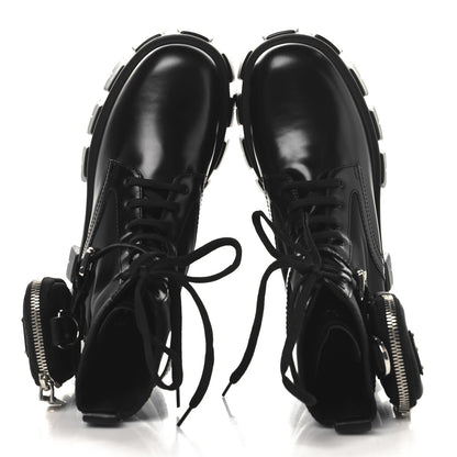 Prada Spazzolato Rois Re-Nylon Metal Triangle Logo Monolith Pouch Pocket 55mm Boots 39.5 Black 5 of 9