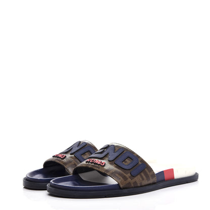 Fendi X FILA Glazed Fabric Calfskin FF 1974 Mania Mens Slide Sandals 7 Mogano Panna Blueberry Caipiroska 3 of 14