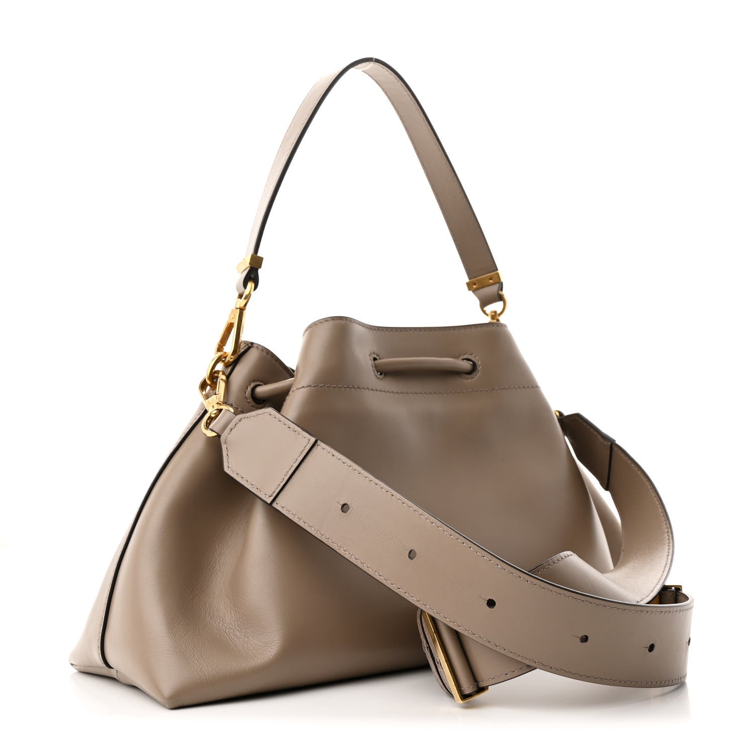 Jimmy Choo Smooth Shiny Calfskin Cinch M Bucket Bag Taupe 3 of 11