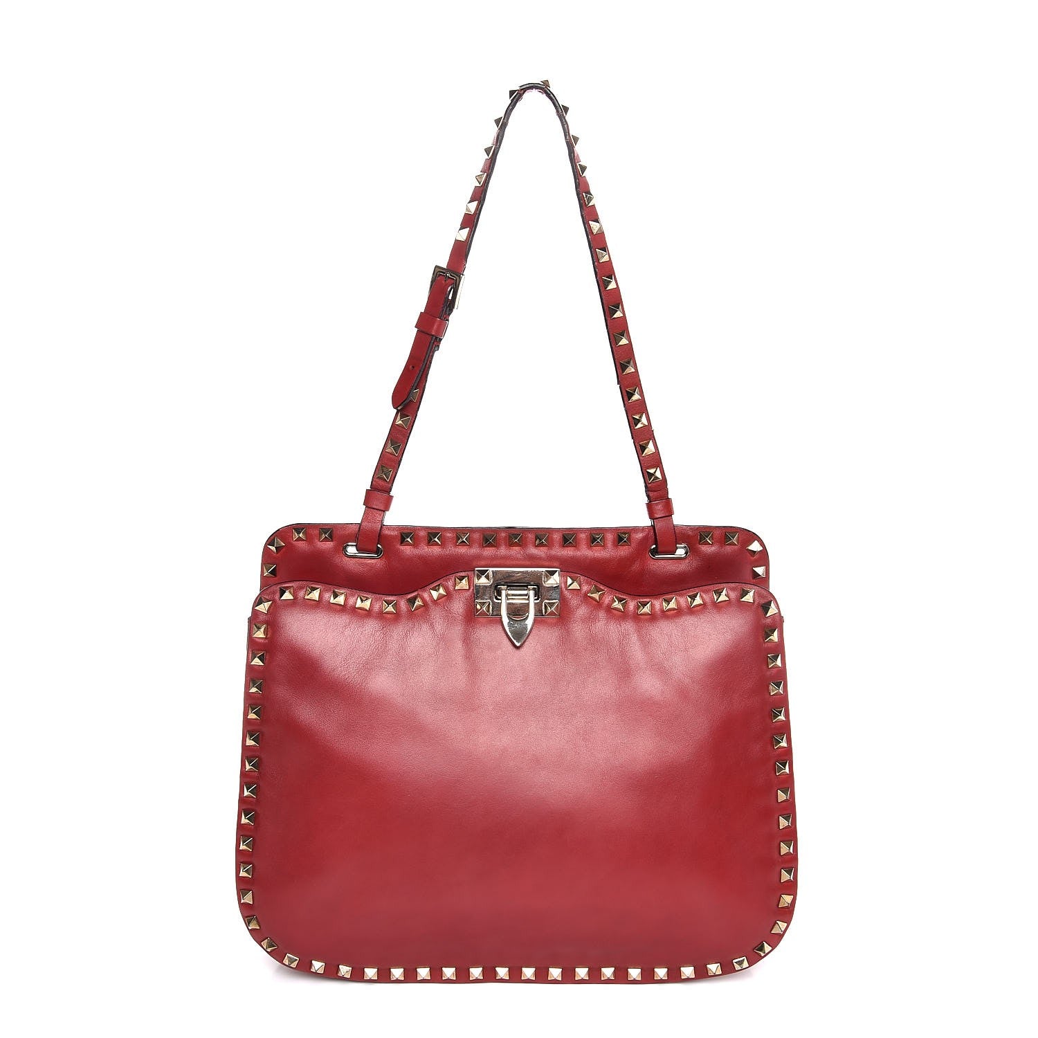 Valentino Garavani Vitello Rockstud Shoulder Satchel Red 1 of 7