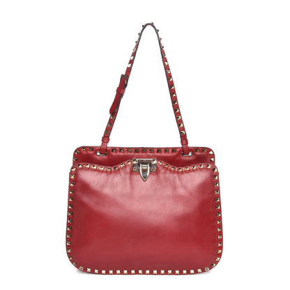 Valentino Garavani Vitello Rockstud Shoulder Satchel Red 1 of 7