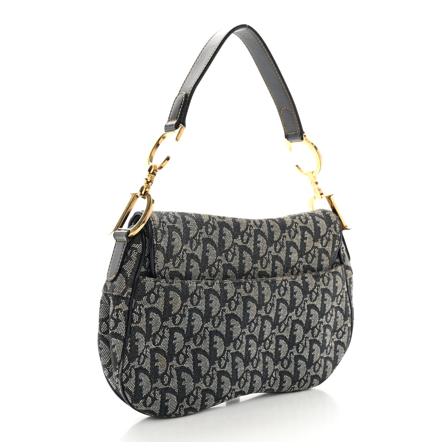 Christian Dior Monogram Double Saddle Bag Navy Blue 3 of 12