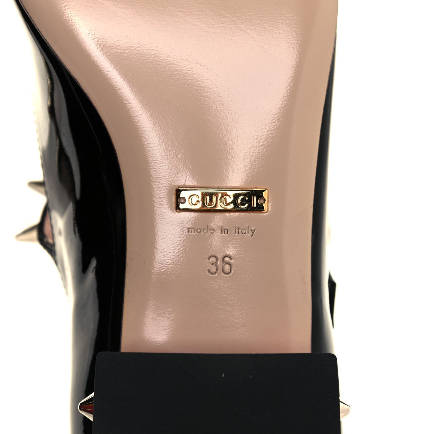 Patent Crystal GG Bow Sadie Spike Low Heel Ballerina Loafers 36 Black