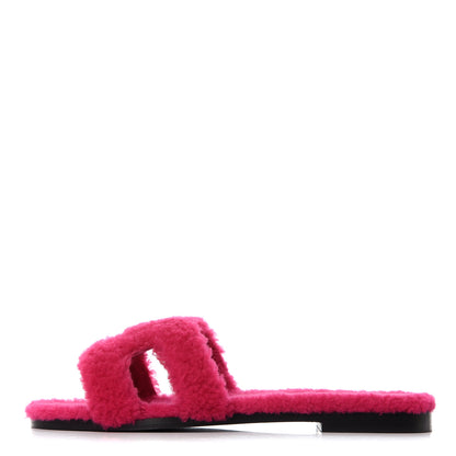 Hermes Woolskin Oran Sandals 38 Rose Fuchsia 1 of 9