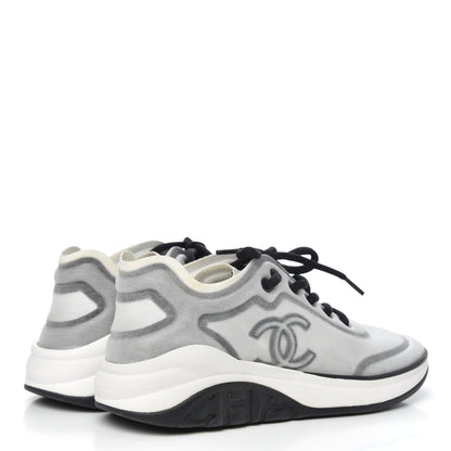 Chanel Calfskin Mesh Lycra Womens Logo Sneakers 38.5 White Black 4 of 8