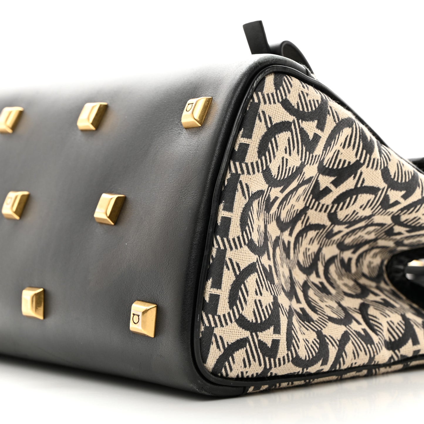 Canvas Calfskin Gancini The Studio Bag Black Beige