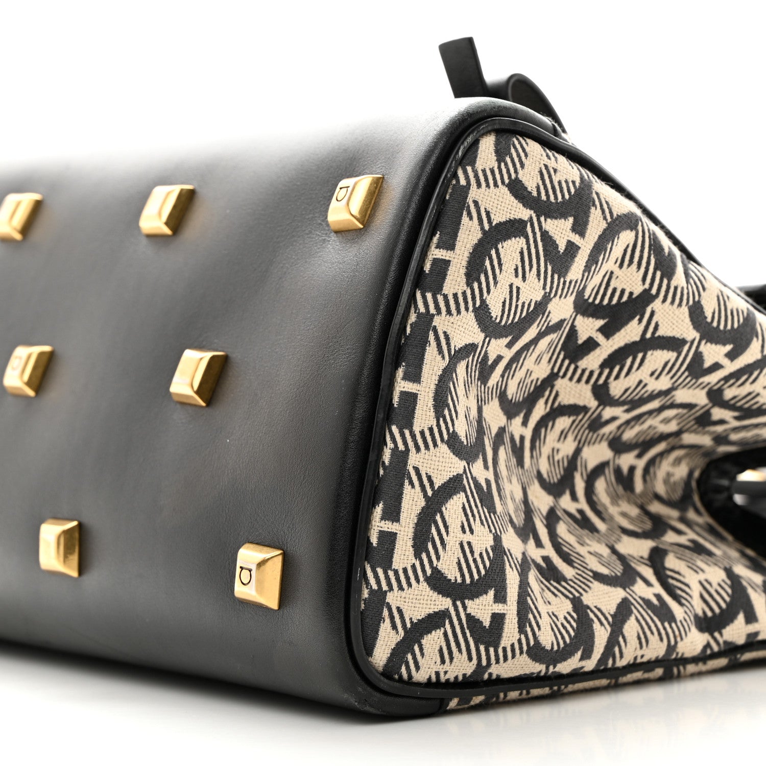 Salvatore Ferragamo Canvas Calfskin Gancini The Studio Bag Black Beige 11 of 11