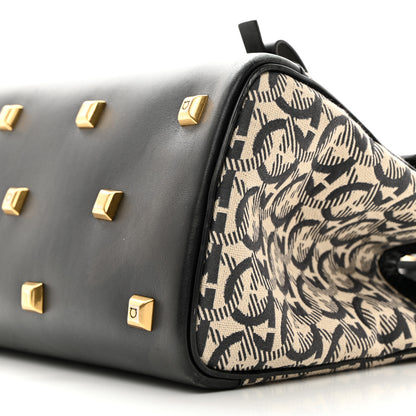 Salvatore Ferragamo Canvas Calfskin Gancini The Studio Bag Black Beige 11 of 11