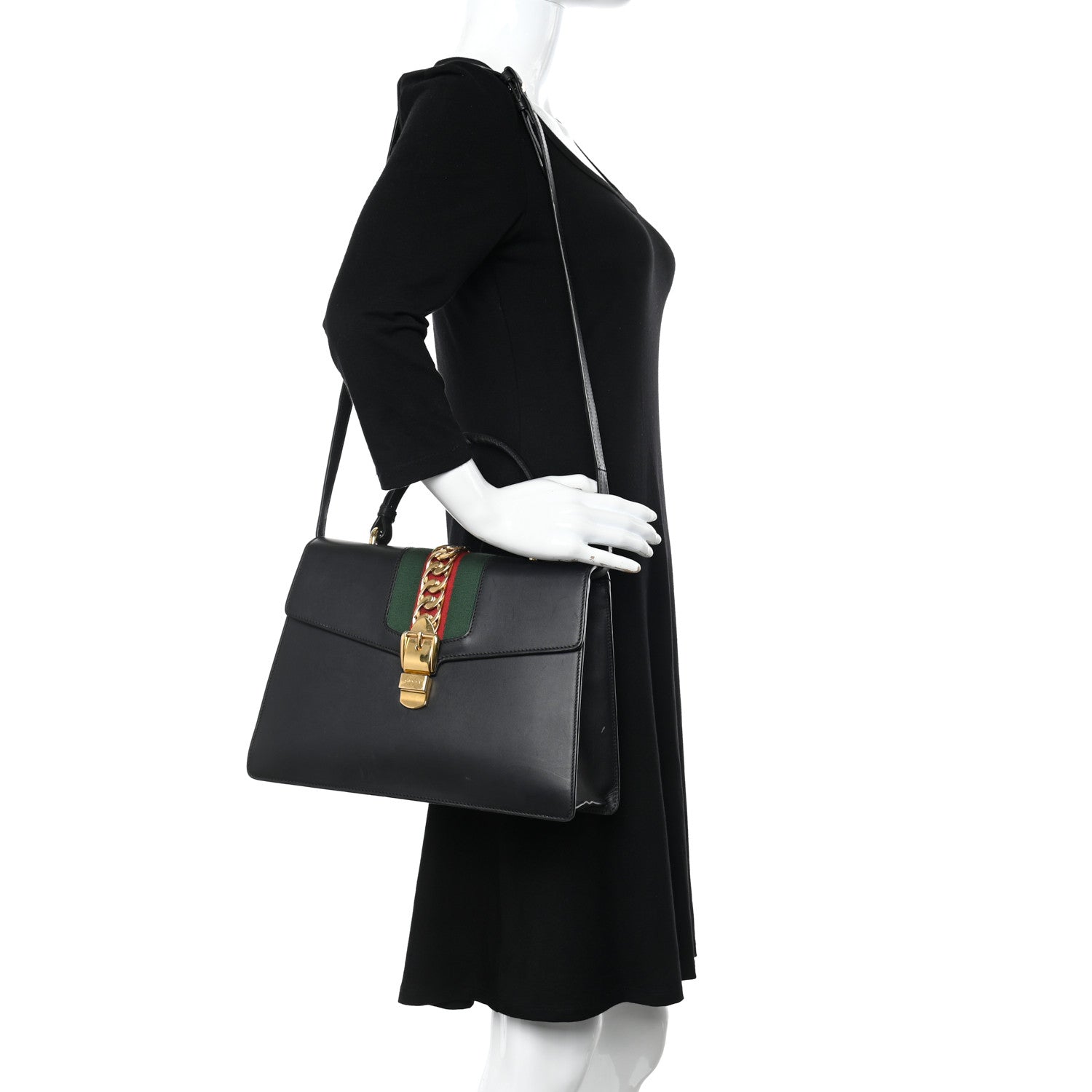 Gucci Calfskin Medium Sylvie Top Handle Bag Black 2 of 11