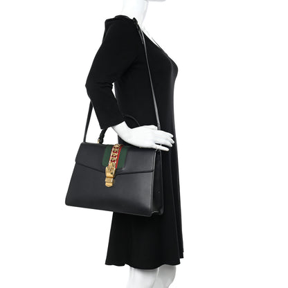 Gucci Calfskin Medium Sylvie Top Handle Bag Black 2 of 11