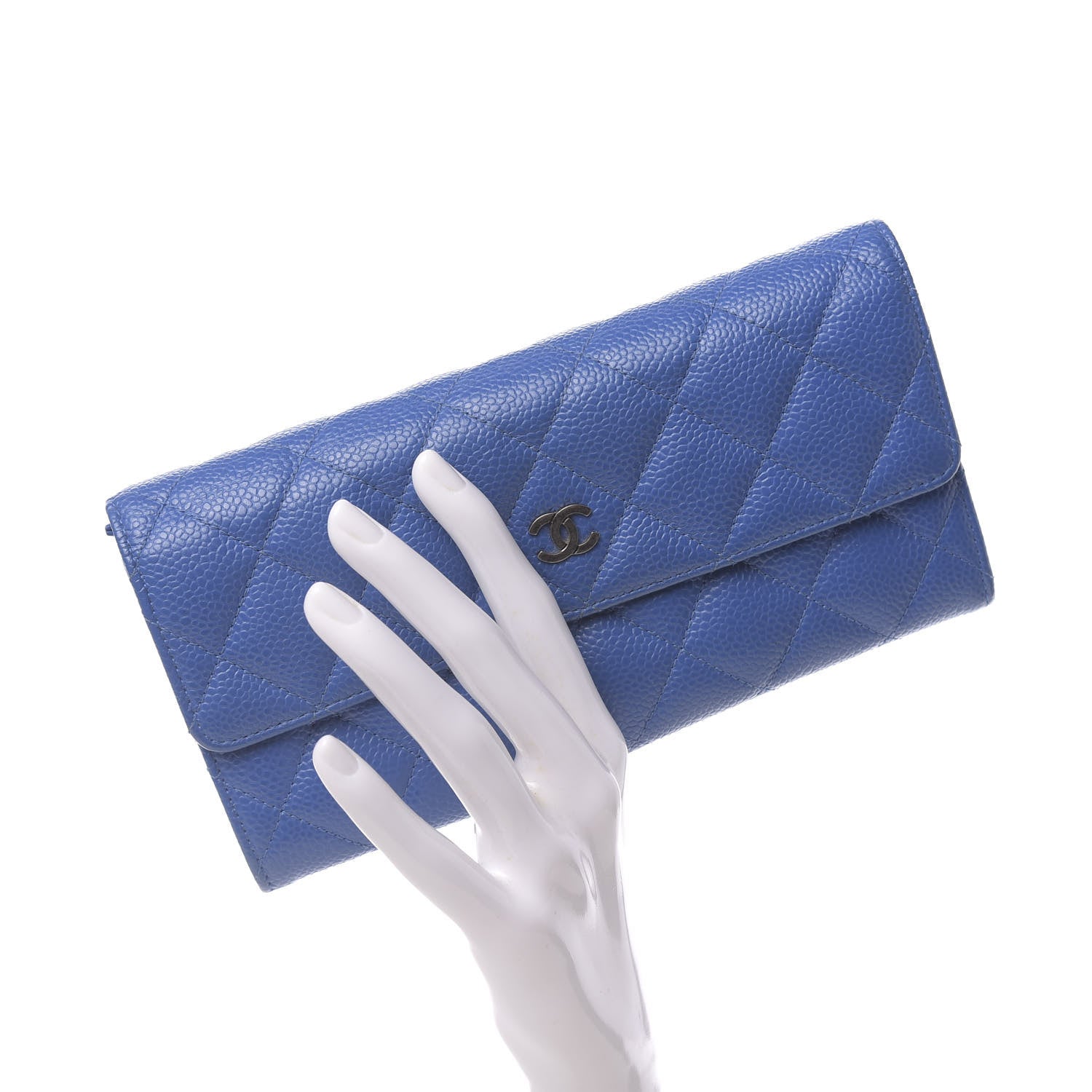 Chanel Caviar Quilted Large Gusset Flap Wallet Blue 2 of 9