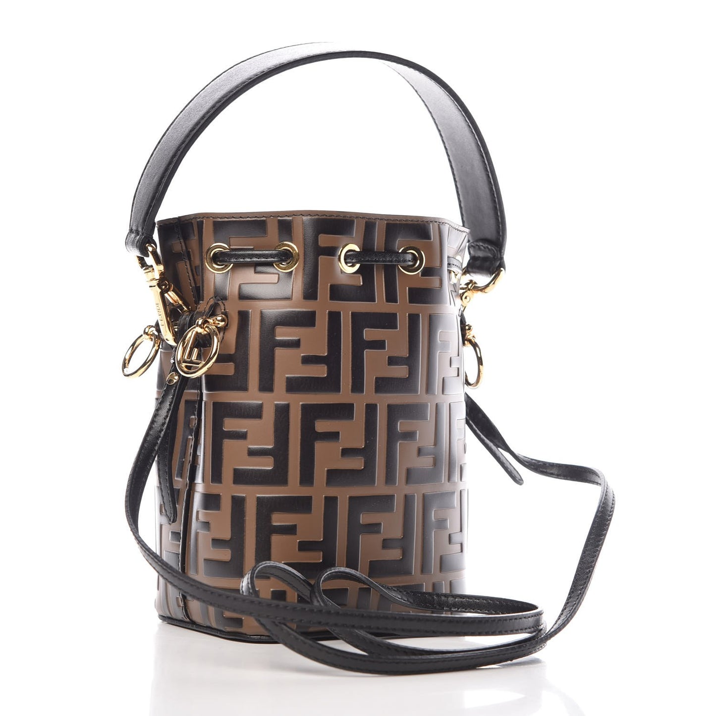 Vitello Liberty F is Fendi Bi-Color FF 1974 Embossed Mini Mon Tresor Bucket Bag Maya Black